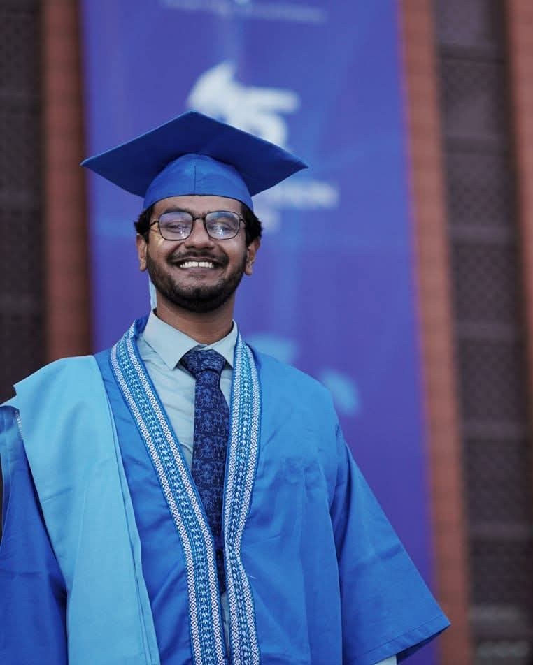 Md Hashibul Islam in a convocation gown at BRAC University